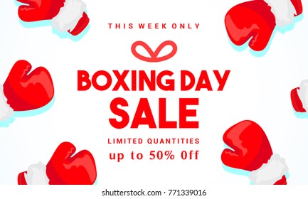 Boxing Day Sale Vector Illustration, Typography Combined In A Shape Of Gift Box With Boxing Gloves