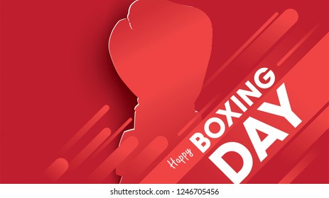 Boxing day vector illustration.Typography combined in a shape of ribbon text and glove with paper art craft style