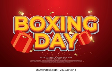 Efecto de texto de Vector de día de boxeo con letras de estilo 3D. Ilustración de diseño de Vector de fondo de día de boxeo de oferta especial