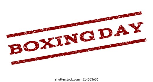 Boxing Day watermark stamp. Text caption between parallel lines with grunge design style. Rubber seal stamp with dirty texture. Vector dark red color ink imprint on a white background.
