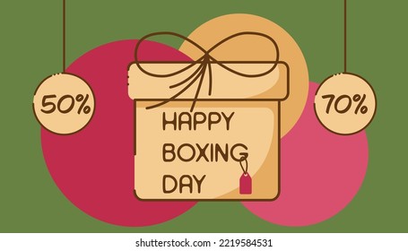 Boxing day3. Boxing day promotion card with big box with happy boxing day lettering and discounts.
