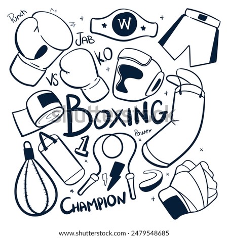Boxing drawing vector icons. Hand drawn Boxing sports scribbles illustrations. Boxing doodles vector