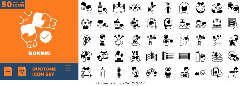 Boxing Duotone Editable Icons set. Vector illustration in modern thin duotone style of boxing icons: club, mma, sport, etc