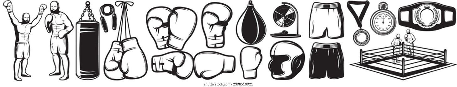 Boxing Elements Set vector isolated