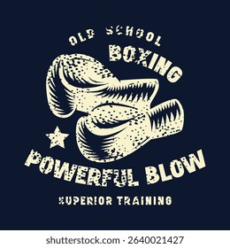 Boxing emblem for t-shirt. Graphic design with rough texture. Light print on black background