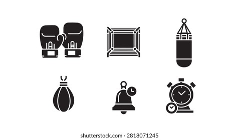 Boxing equipment featuring gloves frame punching bag and timer as the focal subject