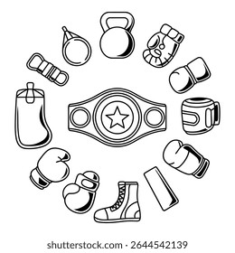 Boxing equipment isolated on white background in a circular arrangement