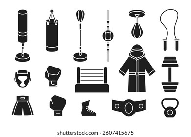 boxing equipment silhouette icon vector collection