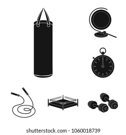 Boxing extreme sports black icons in set collection for design. Boxer and attributes vector symbol stock web illustration.