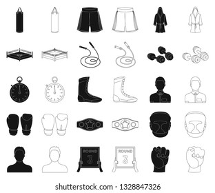 Boxing extreme sports black,outline icons in set collection for design. Boxer and attributes vector symbol stock web illustration.