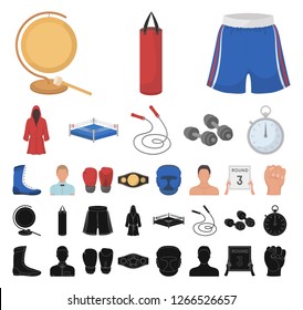Boxing extreme sports cartoon, black icons in set collection for design. Boxer and attributes vector symbol stock web illustration.