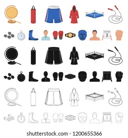 Boxing extreme sports cartoon icons in set collection for design. Boxer and attributes vector symbol stock web illustration.