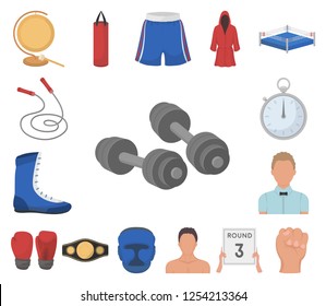 Boxing extreme sports cartoon icons in set collection for design. Boxer and attributes vector symbol stock web illustration.