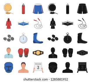 Boxing extreme sports cartoon,black icons in set collection for design. Boxer and attributes vector symbol stock web illustration.