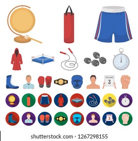 Boxing extreme sports cartoon,flat icons in set collection for design. Boxer and attributes vector symbol stock web illustration.