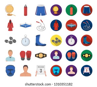 Boxing extreme sports cartoon,flat icons in set collection for design. Boxer and attributes vector symbol stock web illustration.