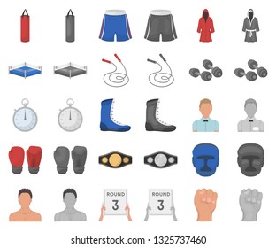 Boxing extreme sports cartoon,monochrom icons in set collection for design. Boxer and attributes vector symbol stock web illustration.