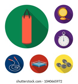 Boxing extreme sports flat icons in set collection for design. Boxer and attributes vector symbol stock web illustration.