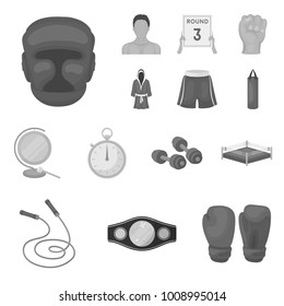 Boxing extreme sports monochrome icons in set collection for design. Boxer and attributes vector symbol stock web illustration.