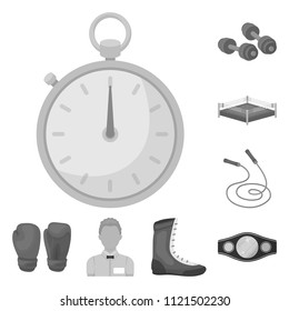 Boxing extreme sports monochrome icons in set collection for design. Boxer and attributes vector symbol stock web illustration.