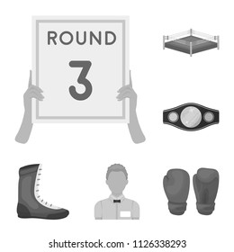 Boxing extreme sports monochrome icons in set collection for design. Boxer and attributes vector symbol stock web illustration.