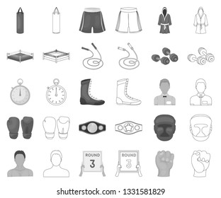 Boxing extreme sports monochrome,outline icons in set collection for design. Boxer and attributes vector symbol stock web illustration.