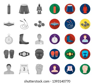 Boxing extreme sports mono,flat icons in set collection for design. Boxer and attributes vector symbol stock web illustration.