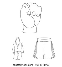Boxing extreme sports outline icons in set collection for design. Boxer and attributes vector symbol stock web illustration.