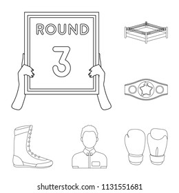 Boxing extreme sports outline icons in set collection for design. Boxer and attributes vector symbol stock web illustration.