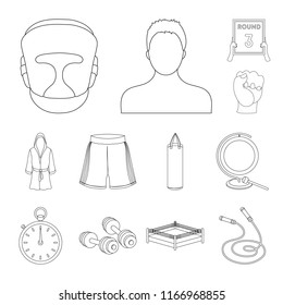 Boxing extreme sports outline icons in set collection for design. Boxer and attributes vector symbol stock web illustration.