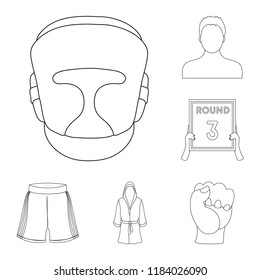 Boxing extreme sports outline icons in set collection for design. Boxer and attributes vector symbol stock web illustration.
