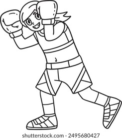 Boxing Female Boxer Blocking Isolated Coloring