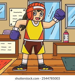 Boxing Female Boxer with Protective Gear Colored