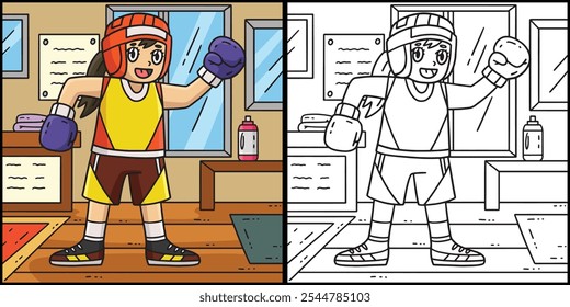 Boxing Female Boxer Protective Gear Illustration