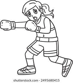 Boxing Female Boxer Punching Isolated Coloring 