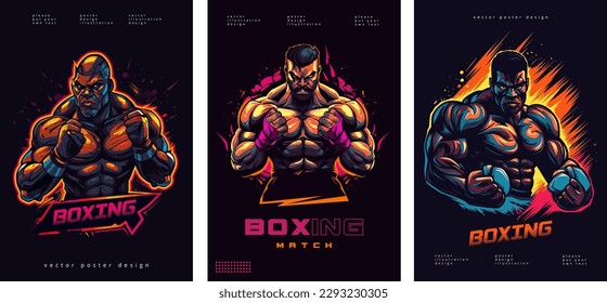 Boxing fight event poster. Boxing tournament, colorful box fighter illustration. Fighting competition flyer vector design.