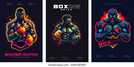 Boxing fight event poster. Boxing tournament, colorful box fighter illustration. Fighting competition flyer vector design.