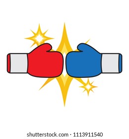 Boxing fight icon, Red and Blue hitting together , Vector design