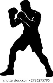 Boxing Fighter black and white vector Silhouette