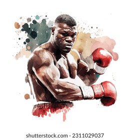 A Boxing Fighter watercolor painted ilustration - Shutterstock ID 2311029037
