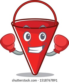 Boxing fire bucket mascot shape on cartoon