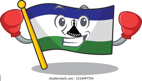 Boxing flag lesotho mascot shaped on character