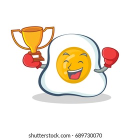Boxing fried egg character cartoon winner
