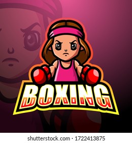 Boxing girl mascot esport logo design