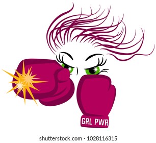 Boxing girl on white background