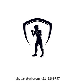 Boxing girl silhouette in fighting logo design