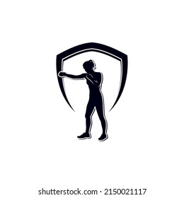 Boxing girl silhouette in fighting logo design
