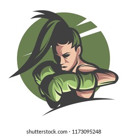 Boxing Girl Sport Logo Vector Template