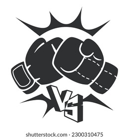 Boxing Glove 2 lados con VS o contra batalla aislado en fondo blanco. El concepto de lucha contra la competencia. Logo y icono de la ilustración del vector.