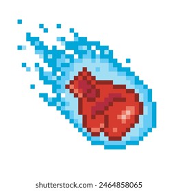 Boxing glove in blue fire, pixel art sport